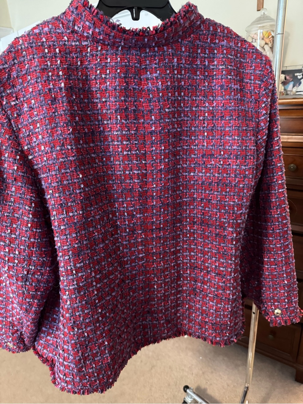 Talbots Red Tweed Collarless Button Jacket with Gold Buttons - Picture 2 of 5